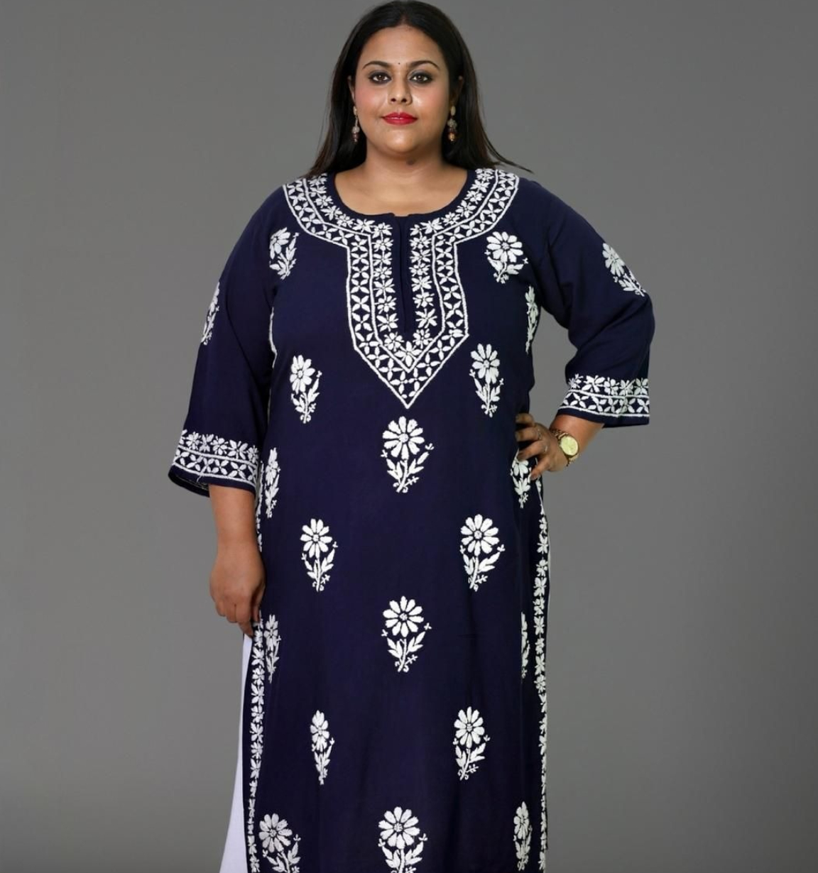 Chikankari Plus Size Kurti