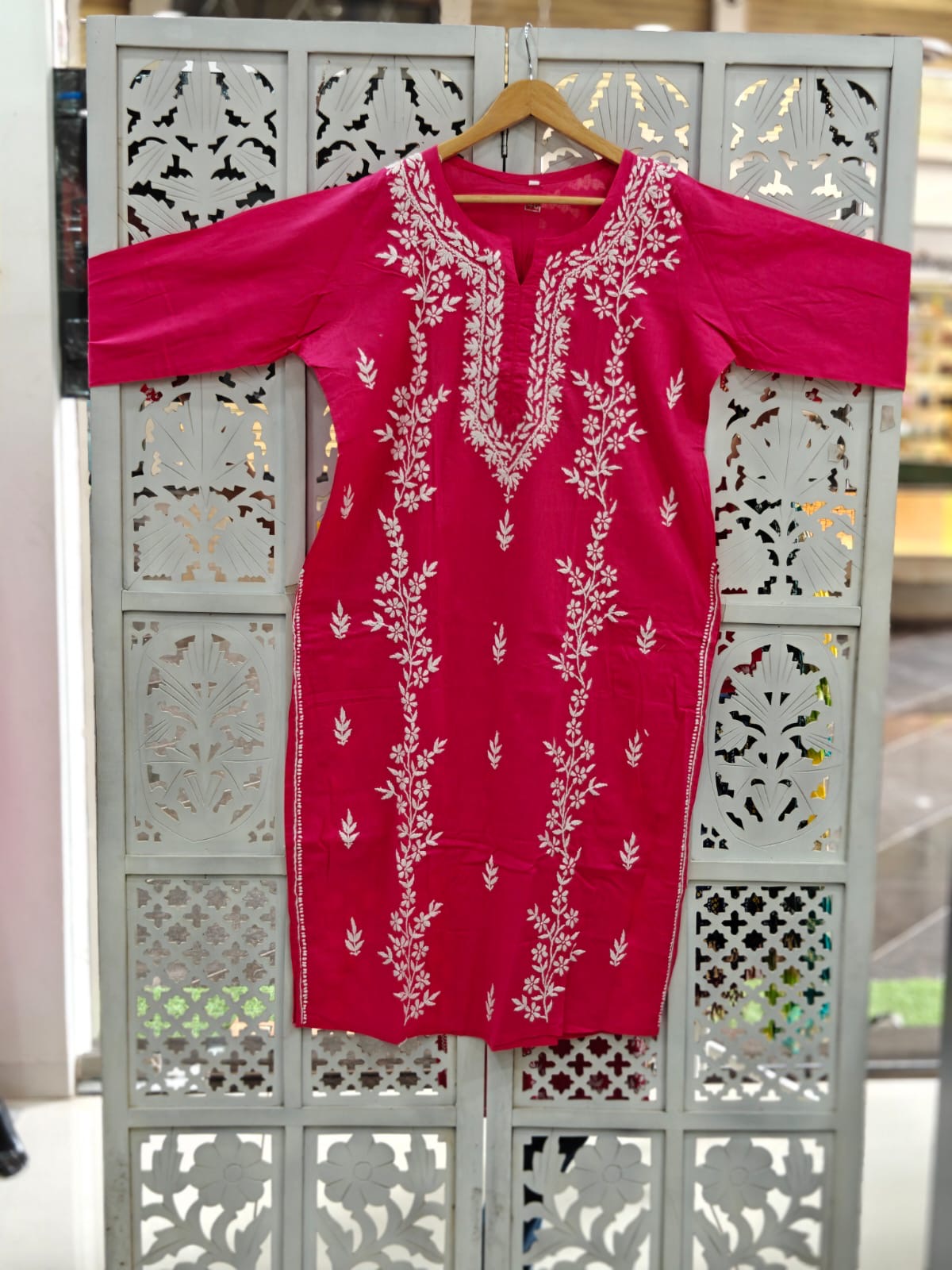 Chikankari cotton straight kurti