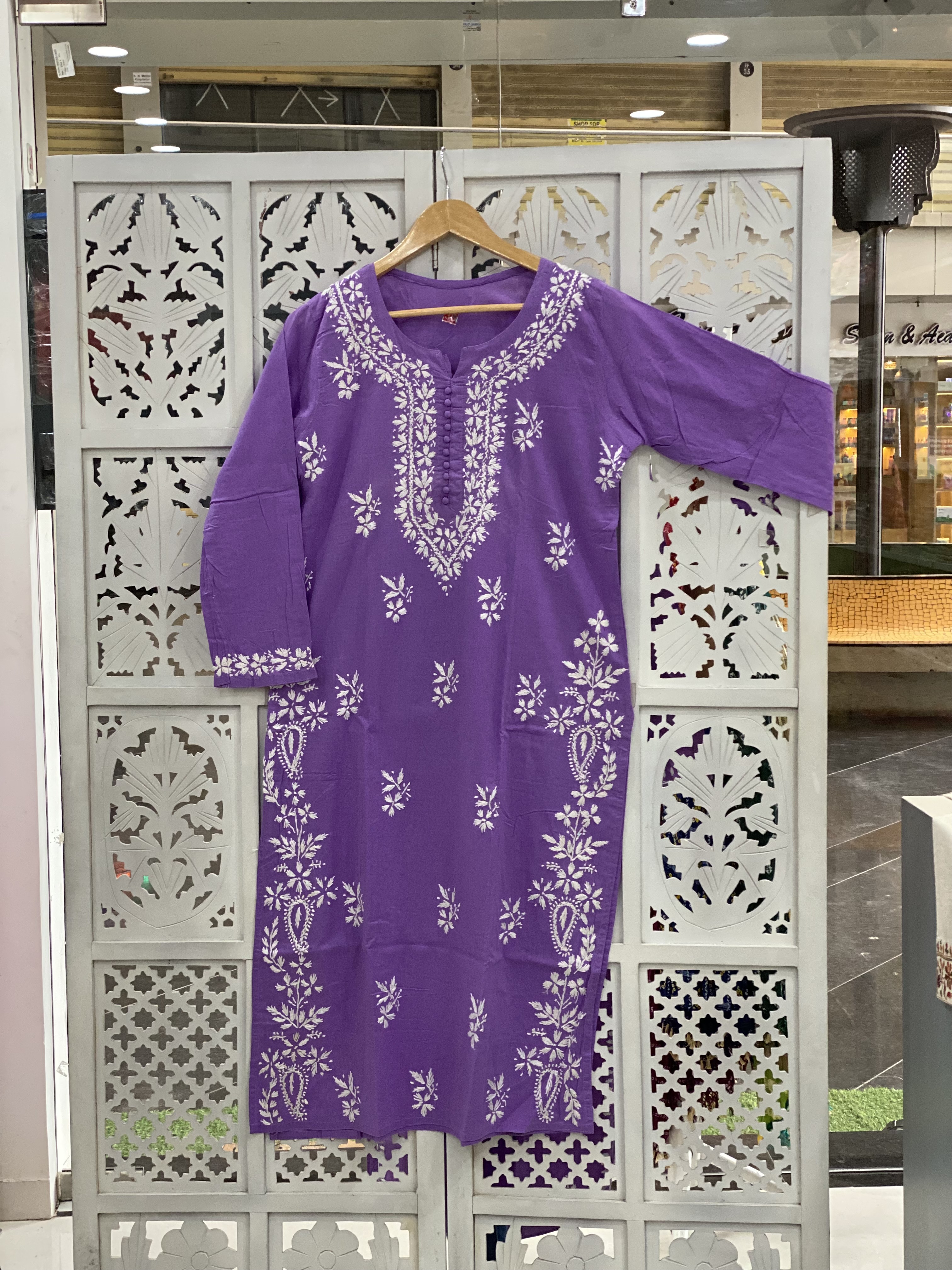 Purple Straight Chikankari kurti