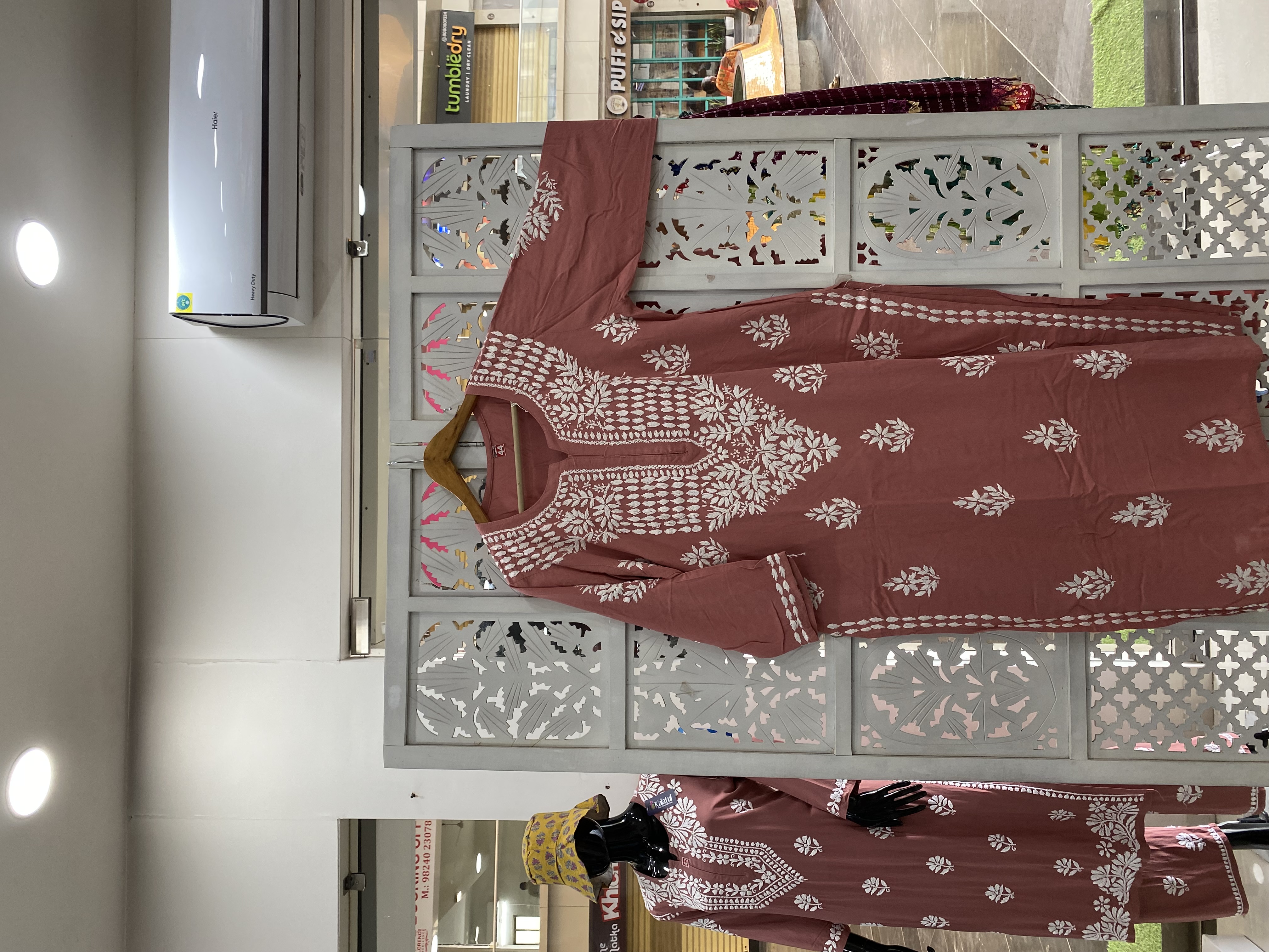 Chikankari rayon straight wine coloured kurti