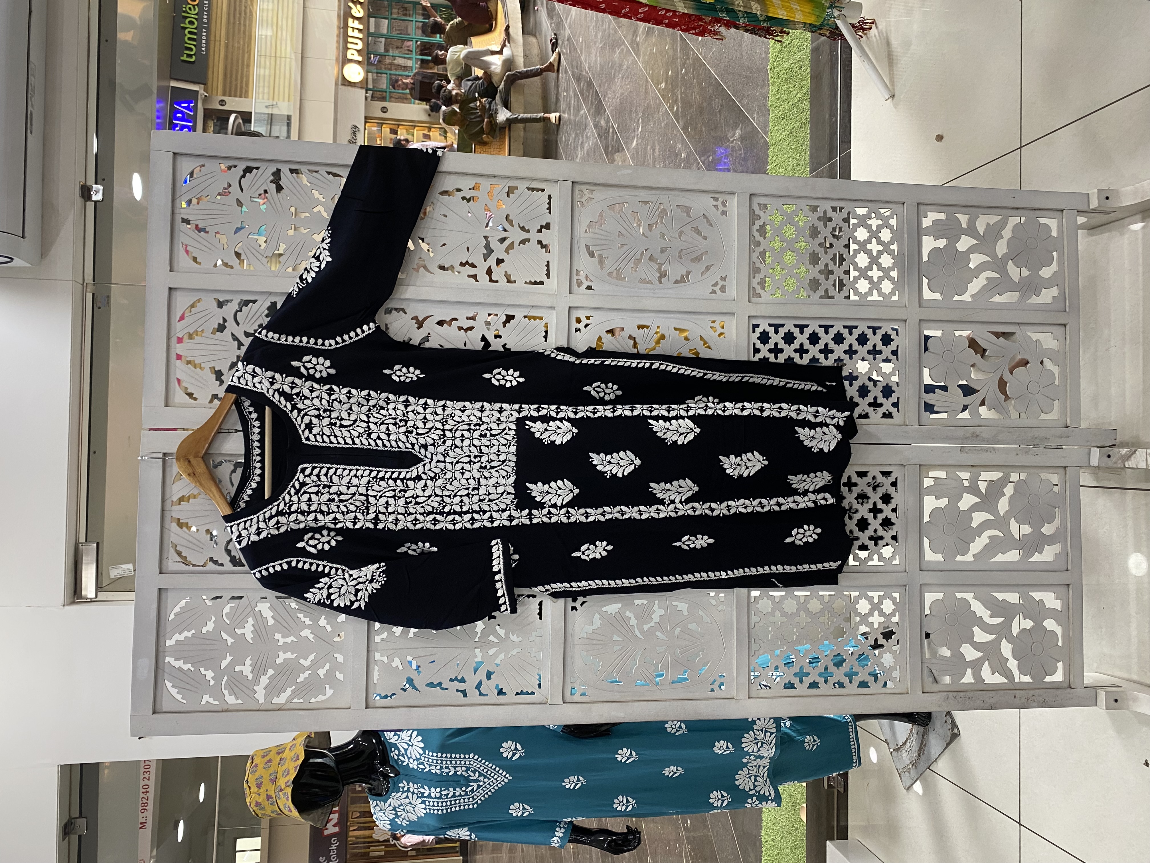 Chikankari Rayon straight black kurti