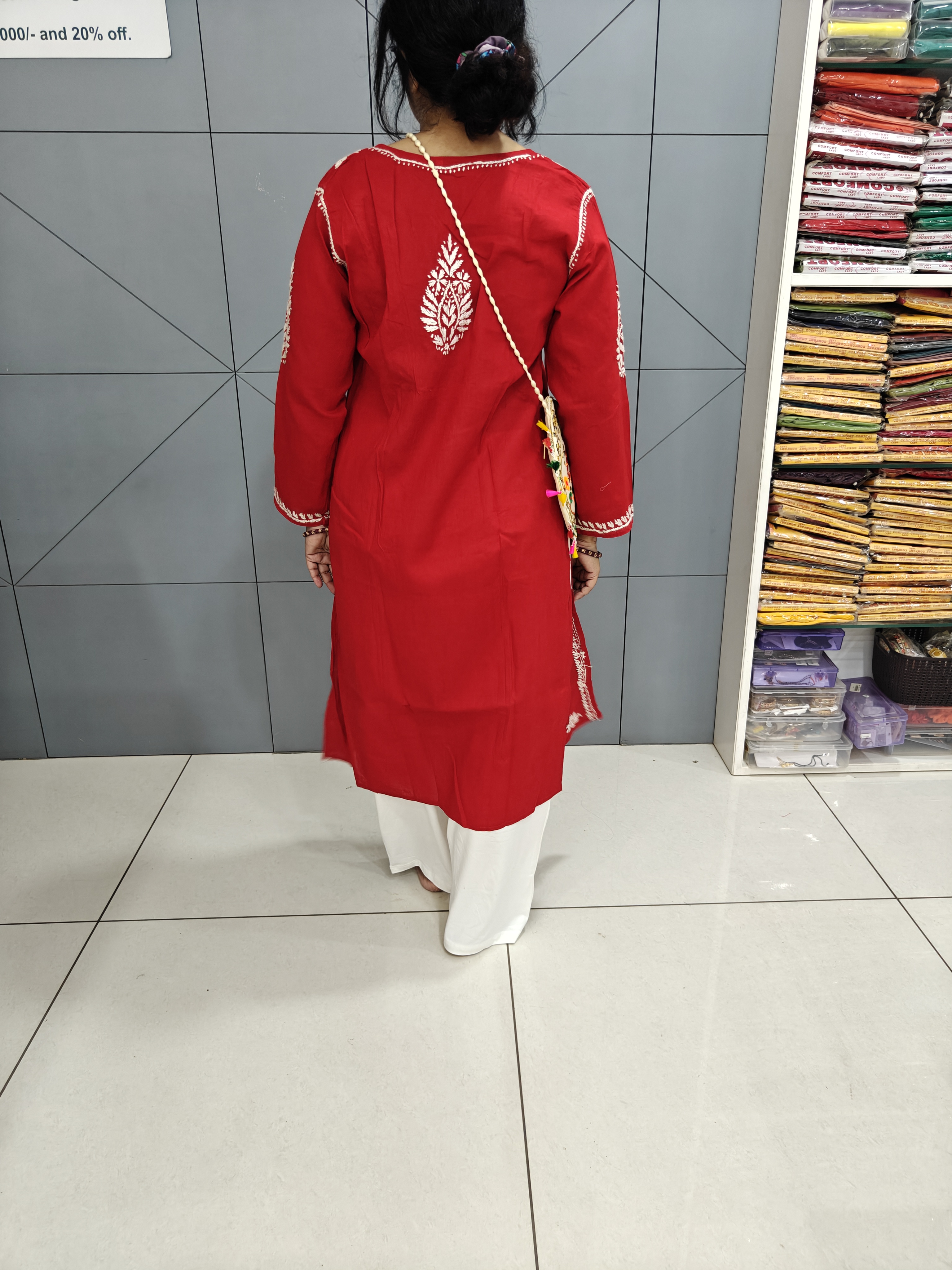 Chikankari Red mul cotton kurti SN3