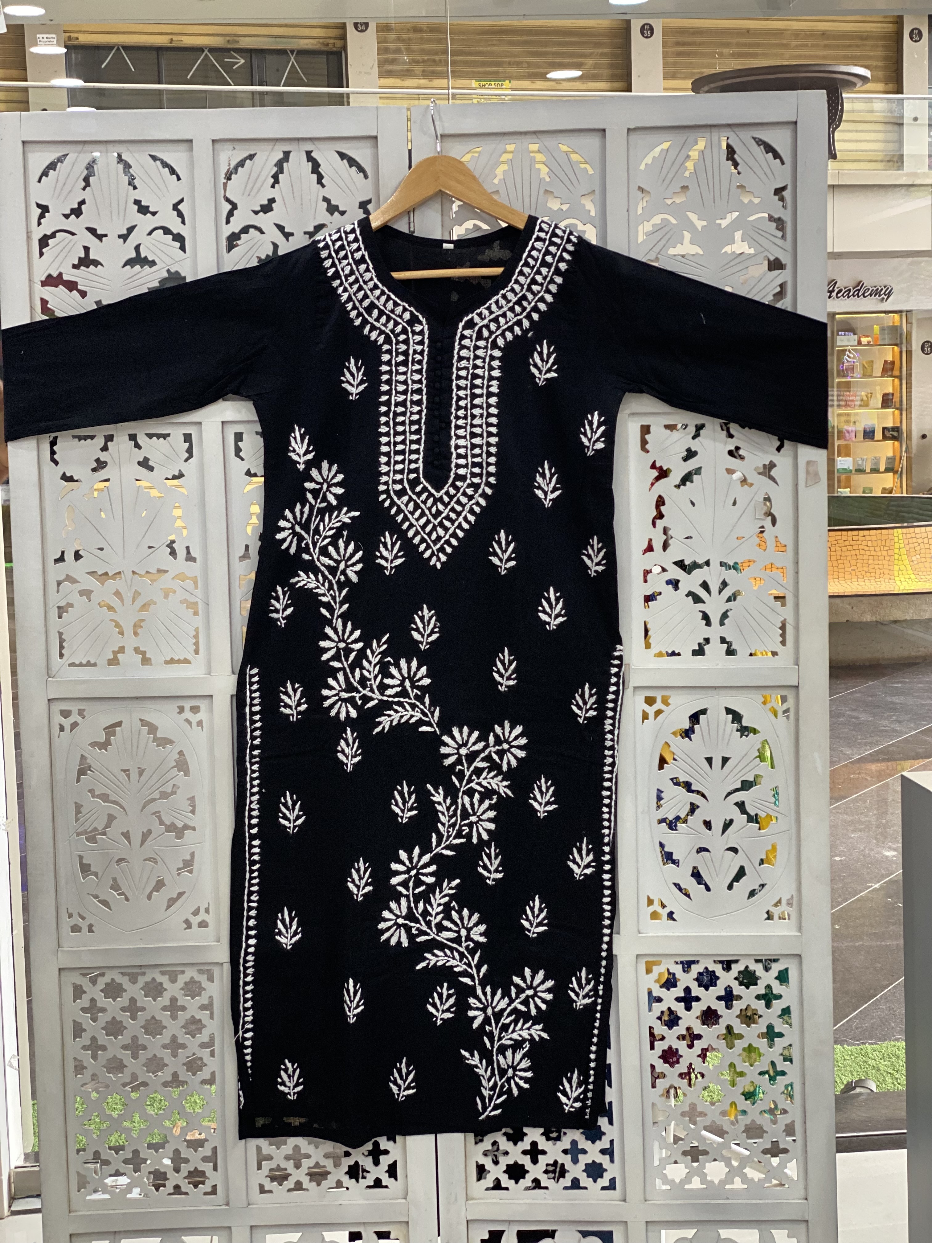 Chikankari cotton straight black kurti